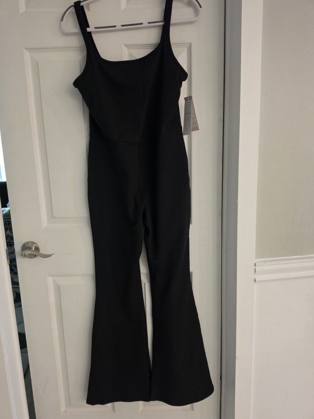 Yogalicious Lux Scarlett Flare Bodysuit Jumpsuit Black W/ Bra Yoga Pants Suit LG